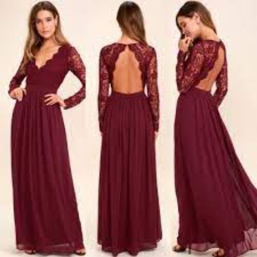 awaken my love burgundy long sleeve lace maxi dress Lulu's Awaken My Love Burgundy Long Sleeve Lace Maxi Dress Sz L NWT
