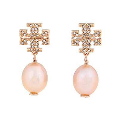 Tory Burch 60525 955 PAVE PEARL DROP EARRINGS Pink Gold | eBay