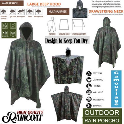 Waterproof Raincoat Cover Cape Hooded Hiking Fishing Us