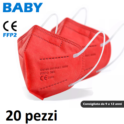 20 Mascherine Ffp2 Per Bambini Certificate Ce Rosse Facciali Protettive
