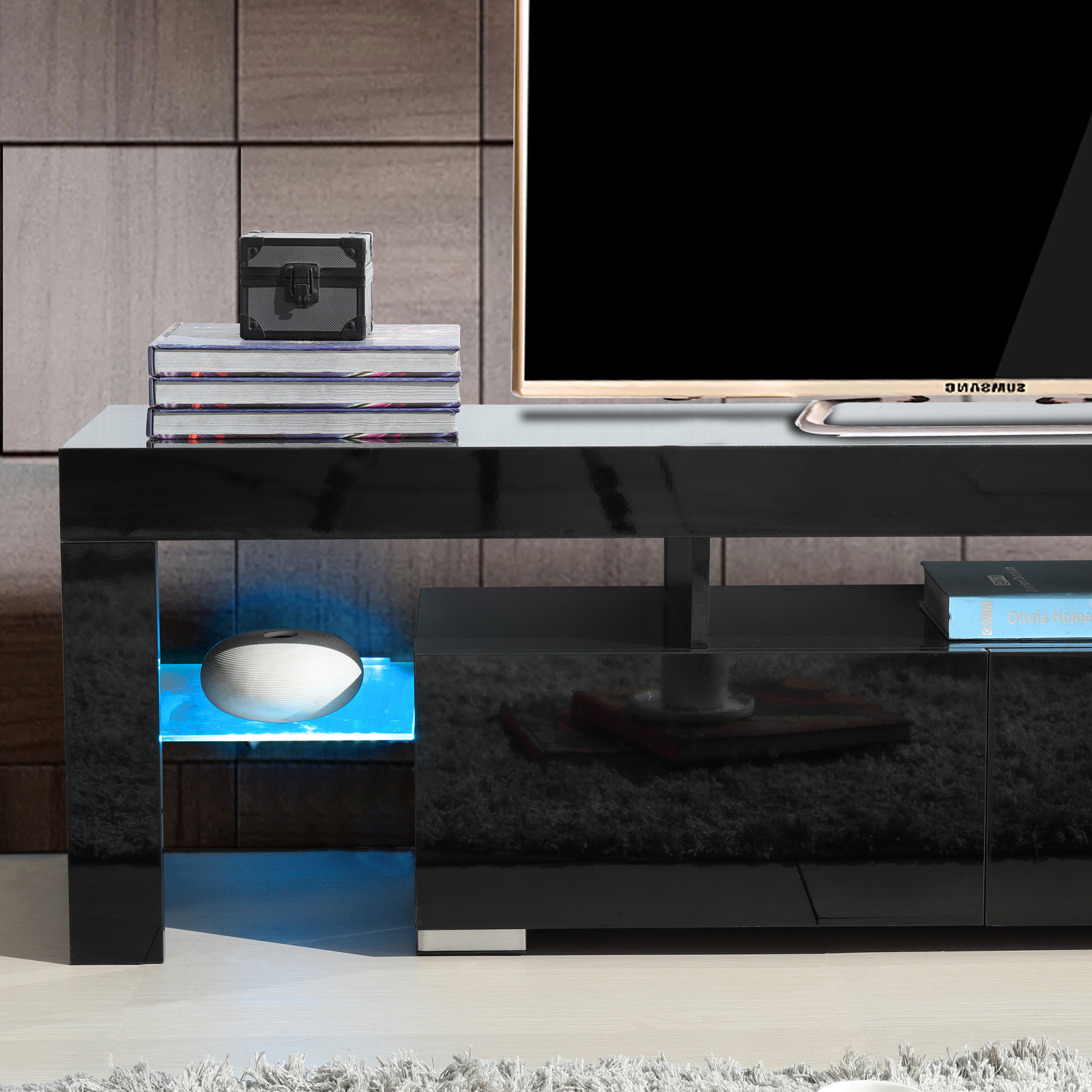 63" High Gloss LED TV Stand Furniture Console Cabinet Unit ...