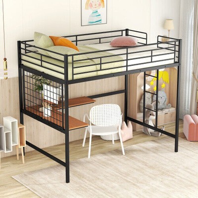 New Practical Full Metal Loft Bed w/ Desk and Metal Grid