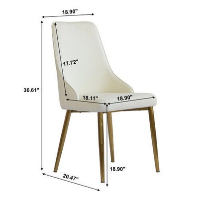 2Set Modern PU Leather Dining Chairs Kitchen Chairs W/Stainless Steel Legs White