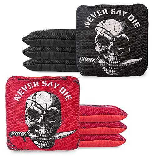 Play Platoon Professional Cornhole Bags Set of 8-4 Red & 4 Black Pirate Skulls