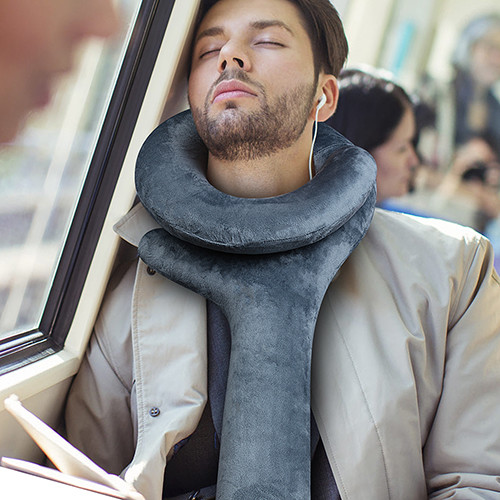 Travel Neck Chin Support Pillow Soft Velvet Q shape Inflatable Adjustable