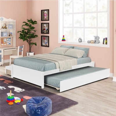 FULL Size Solid Pine wood bed frame With Twin Tundle And Two Drawers White