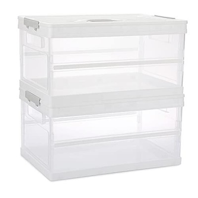 2 Pack Plastic Container Box With Lid Stackable Transparent Collapsible Storage 