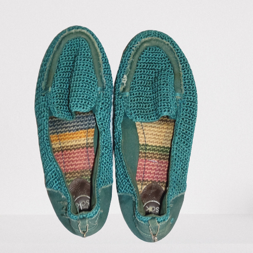 The Sak Lisa Crochet Turquoise Blue/Green Slip On Shoes Flats Loafers size 9