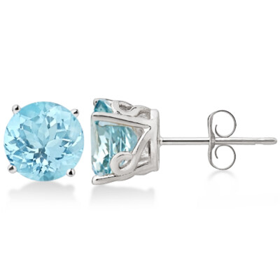 Pre-owned Antique 2.50ct  Art Deco Round Exotic Aquamarine Stud Earrings 14k White Gold