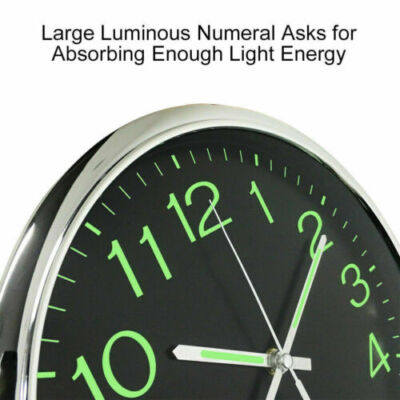 Large Wall Clock Glow In Dark Silent Quartz Indoor Outdoor Luminous Decor 12''
