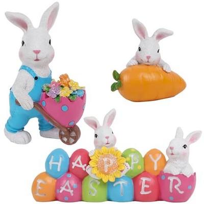 3 Pcs Easter Bunny Tabletop Decorations, Resin Rabbit Figurine Centerpiece Ha...