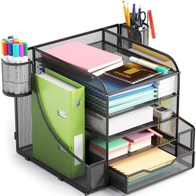 5 Tier Mesh Desk Organizer PLUS - The Upgraded Time, Space & Sanity Saving 