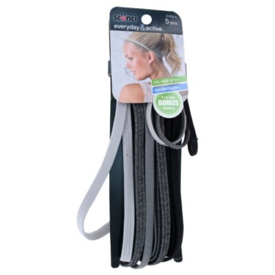 Scunci Everyday & Active Headband Set, 5 Piece with 3 Bonus Elastics-Free ship