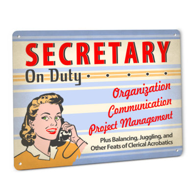 Secretary On Duty Sign Female Office Clerical Phone Headset Scheduling Reception