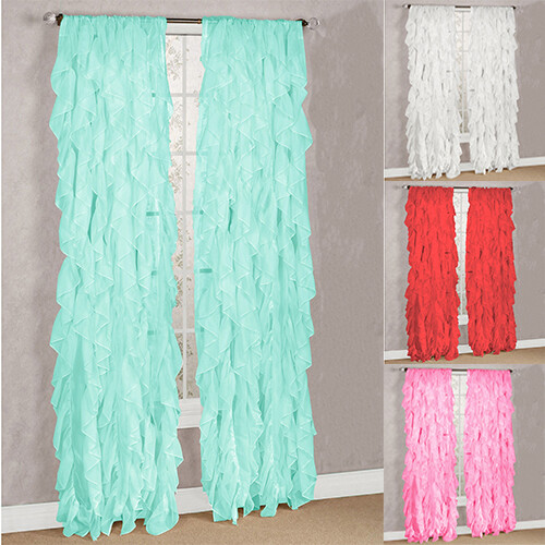 Cascade White 63 Shabby Chic Sheer Ruffled Curtain Panel For Sale