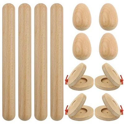12PCS Wood Hand Percussion Shakers Musical Instruments for Kids Wooden-12PCS