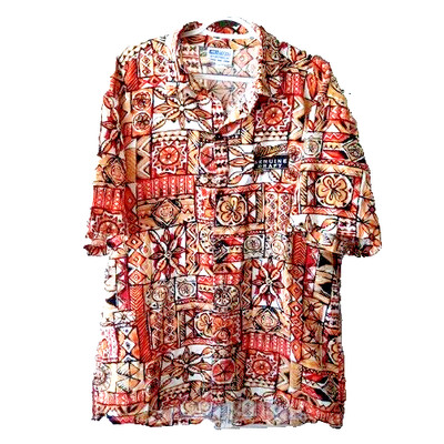 Vtg Miller Genuine Draft Hawaiian Hawaii Dress Shirt Mens Size XL Tiki Orange