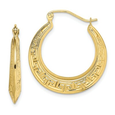 Pre-owned Wishing For Claudia 10k Yellow Gold Small Greek Key Hoop Earrings Round Tapered Hoops (3x17mm)