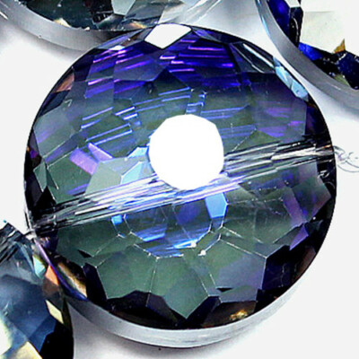 18mm Faceted Blue Crystal Quartz Coin Loose Beads 10pcs