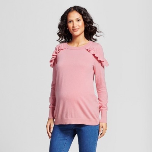 Isabel Ingrid Isabel Women Medium Maternity Sweater Pink Ruffle Long Sleeve B22