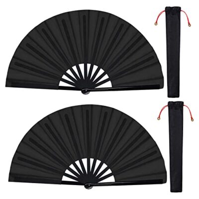 2 Pack Large Folding Hand Rave Fan Chinese Kung Fu Tai Chi Hand Fan