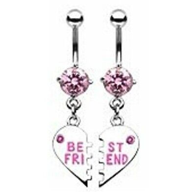 PINK 2 Best Friends Belly Button Ring 14g 3/8