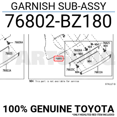 76802BZ180 Genuine Toyota GARNISH SUB-ASSY 76802-BZ180 | eBay