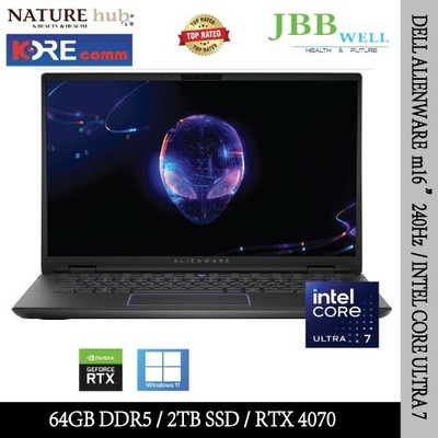 Dell Alienware m16 16'' 240Hz, Intel Core Ultra 7, 64GB DDR5, 2TB SSD, RTX 4070