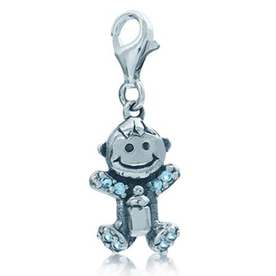 AUTH Nagara Adorable Blue CZ 925 Steng Silver BABY Dangle Charm