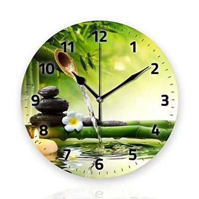Battery Operated Wall Clocks 12 InchZen Stone Flower BambooSilent Home Decor ...
