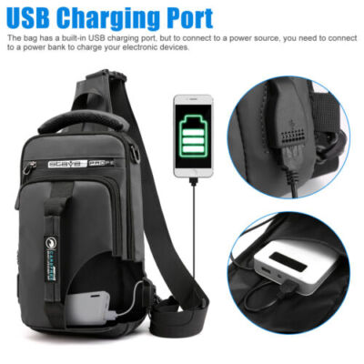 Men's Sling Crossbody Bag Anti-theft Chest Shoulder Messenger Backpack USB Port
