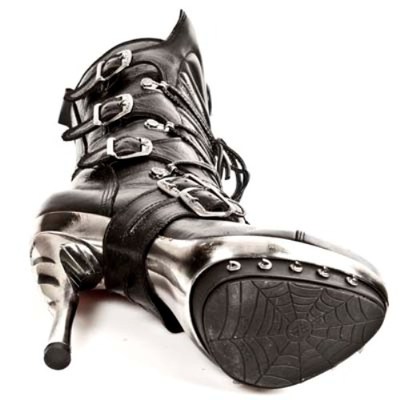 Pre-owned New Rock Newrock M.punk001 C1 Black Exclusive Rock Punk Gothic Boots - Womens