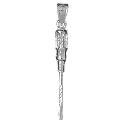 Rhodium Plated 925 Sterling Silver 3D Screwdriver Pendant