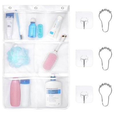  Shower Organizer for Cruise Ship Essentials - with 3 Adhesive Beautiful White