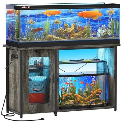 55-75 Gallon Fish Tank Stand with Power Outlets & LED Light, Reversible Heavy
