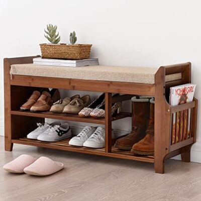 47.0" Shoe Storage Bench, Adjustable Height 3 Layers of Entryway Bench Shoe Rack