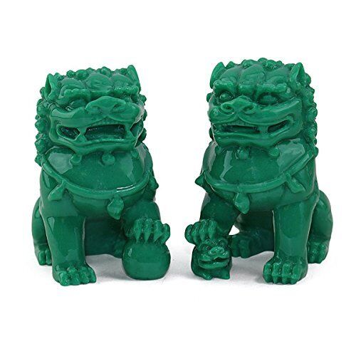Feng Shui Pair of 3" Green Fu Foo Dogs Guardian Lion Statue Paperweights Gift 