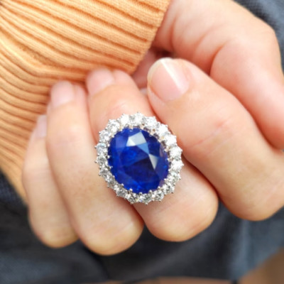 5.50 Ct Oval Natural Sapphire Diamond  Ring 14K Solid White Gold Size 7