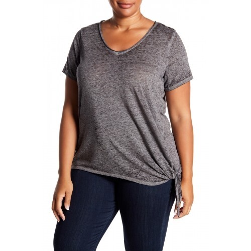 Planet Gold 156396 Women's Burnout Tie Hem Tee (Plus Size) Gray Sz. 2X