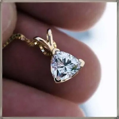 1Ct Trillion Lab Created Diamond Women's Fancy Pendant 14K Yellow Gold Plated