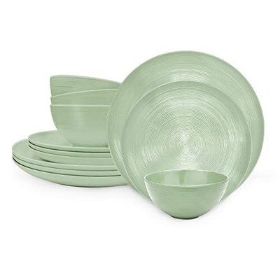 Dinnerware Sets for Indoors and Outdoors, 12 Pieces Melamine Plastic Plates a...