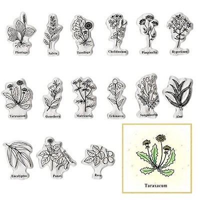 Spring Flowers Leaves Clear Stamps for Card Making and Journaling Floral Plan...