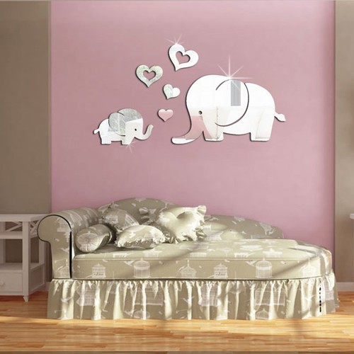 Details About Love Heart Elephant 3d Acrylic Mirror Stickers Baby Kids Nursery Bedroom Decor