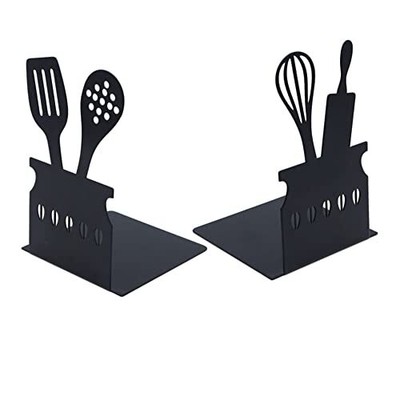 Cookbook Bookends, Creative Metal Hollow Bookends with Non-Slip Mat Kitchen 