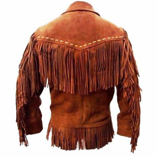 Pre-owned Handmade Mens Old Western Cowboy Brown Suede Leather Fringes Jacket & Pant Wsp51