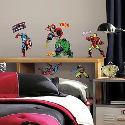 32 Stickers Room Wall Decor Marvel Character Peel Stick Decals Thor Ironman Set