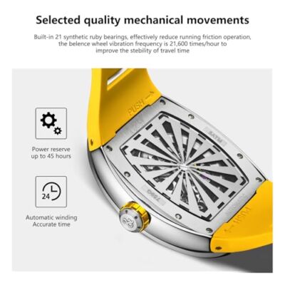 Pre-owned Carnival Men's Wine Barrel Fully Automatic Mechanical Watchluxury Sport Water... In 759-yellow
