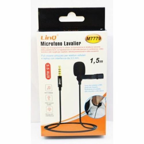 Microfono Lavalier Con Clip Colletto Bavero Smartphone Jack 3,5mm Linq M7779