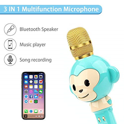 LingHui Kids Microphone Wireless Bluetooth Karaoke Microphone , 3-in-1 Portable