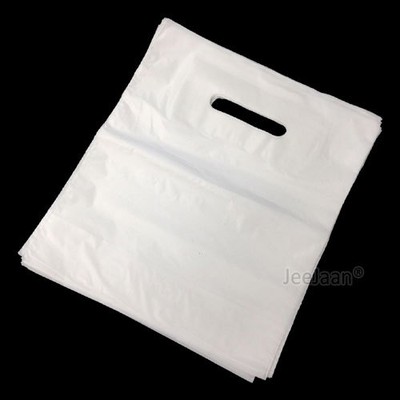4/" 50 White Patch Handle Carrier Gift Retail Shopping Plastic Bags 12/" x 12/"